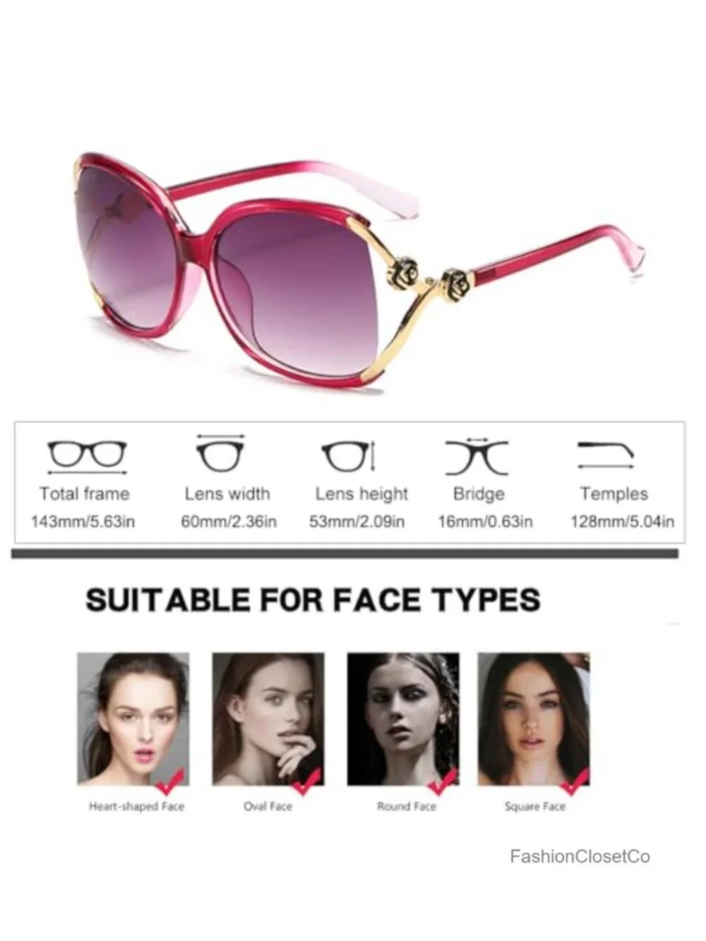 Oversized Sunglasses Women Metal Flower Retro Square Shape UV400 Protection
